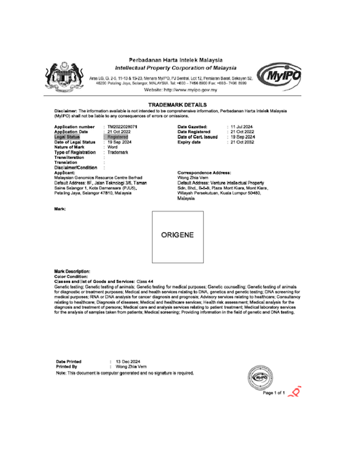 Origene trademark